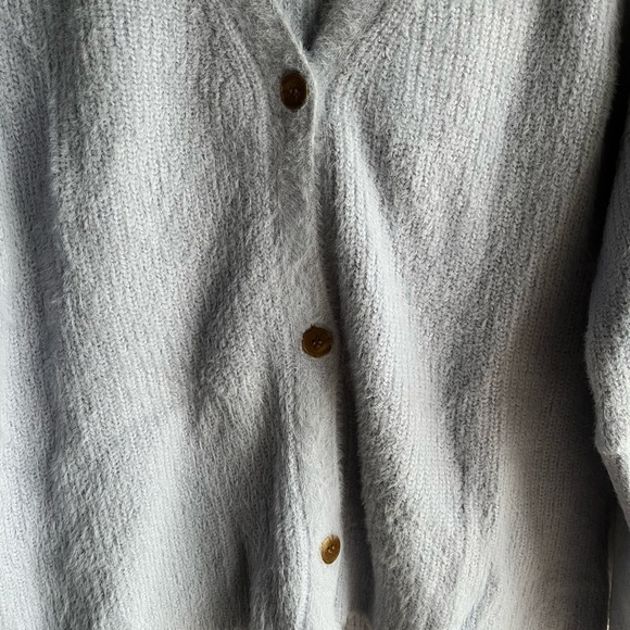THE COMMONS light blue fuzzy long sleeve button down cardigan - Picture 3 of 5